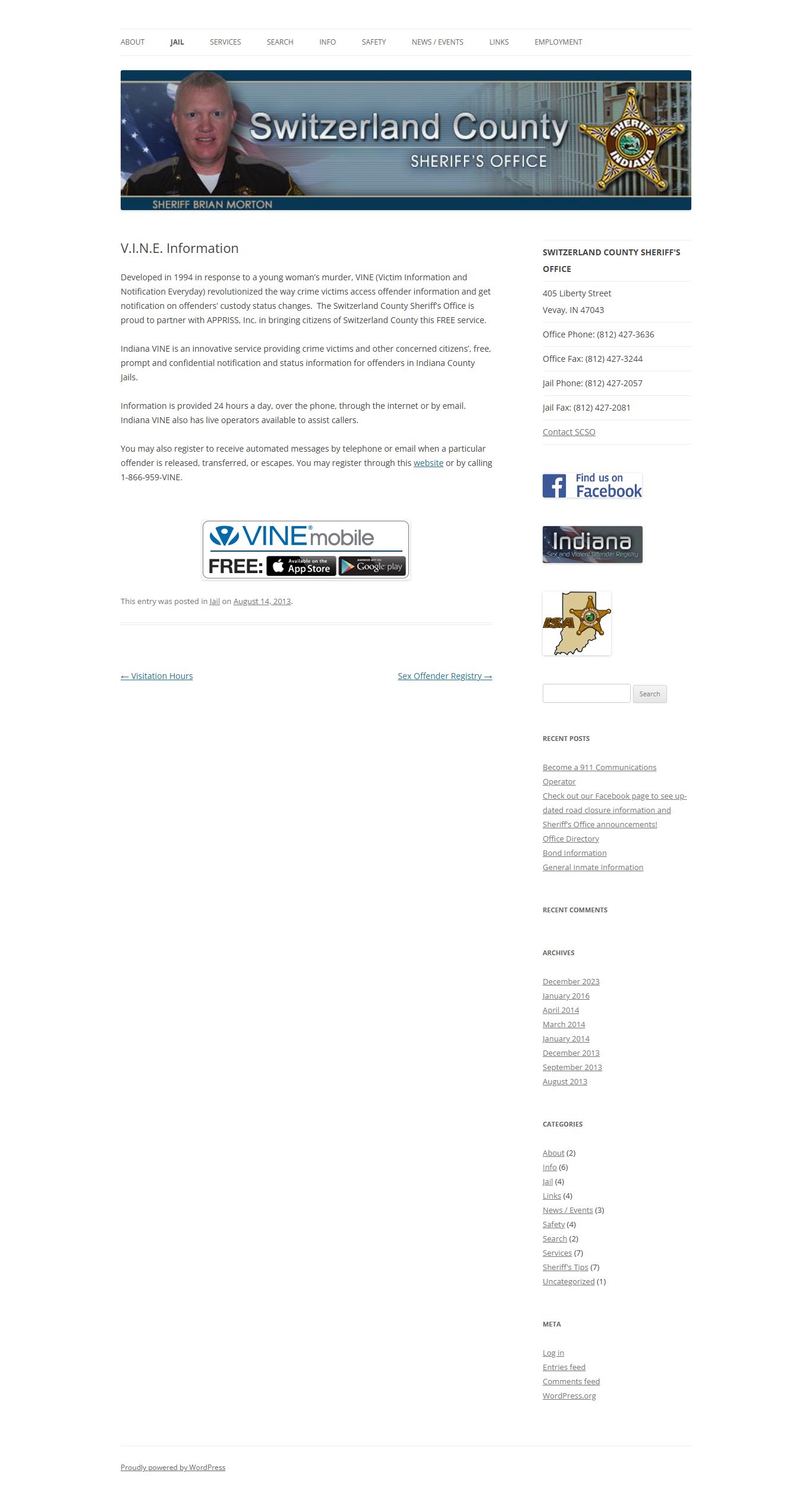 Switzerland County VINE custody notification information