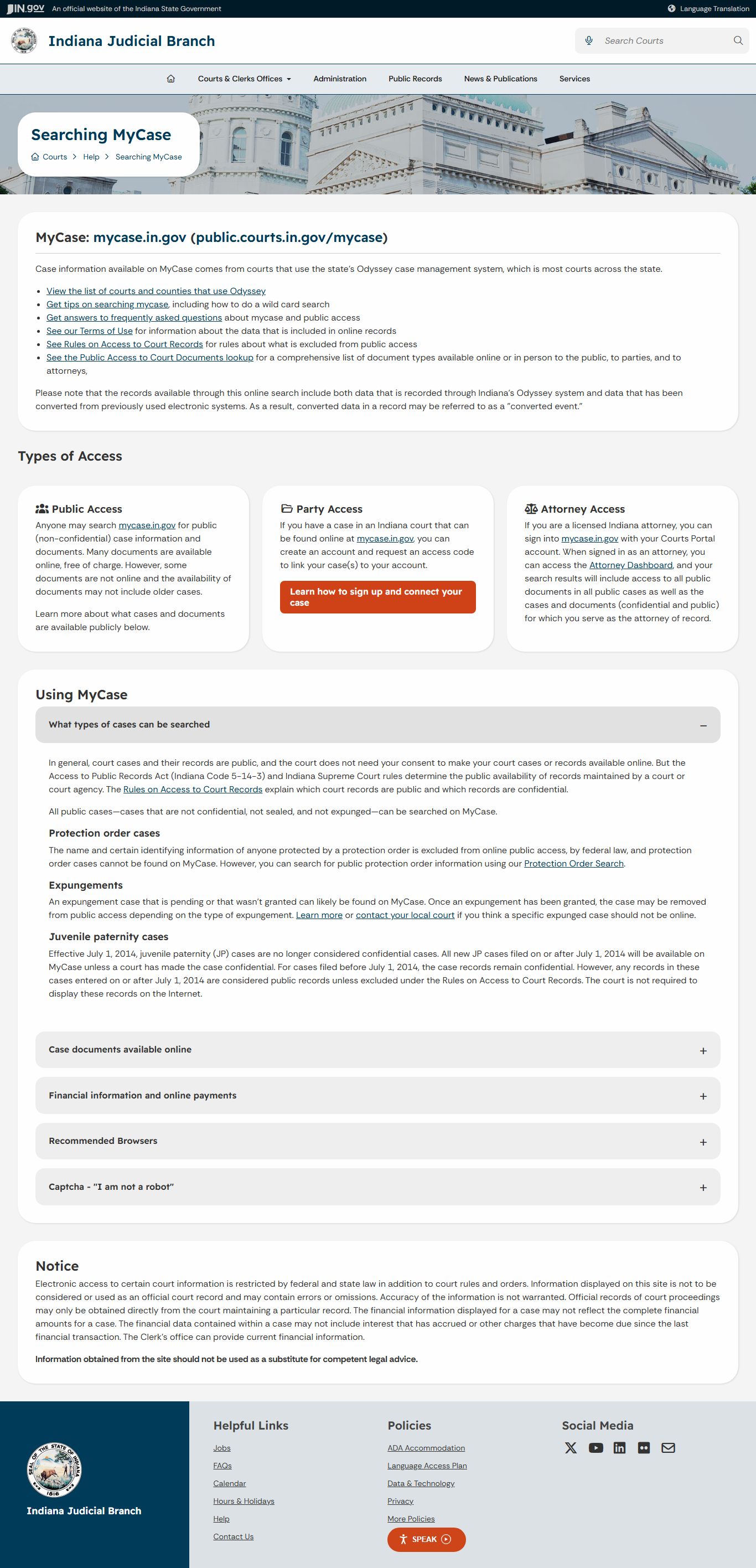 Switzerland County court records after arrest MyCase search portal